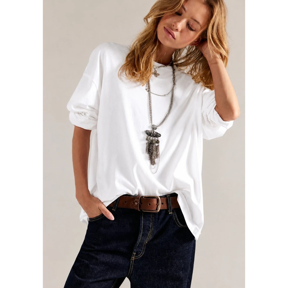 We The Free Perfect Oversized Shirt White Cotton Relaxed Lounge Casual Sz L
